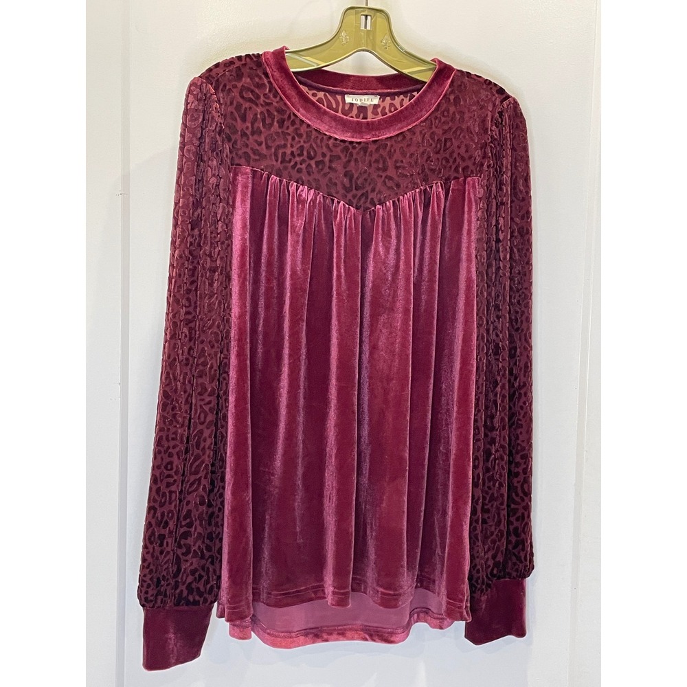 Holiday Christmas Party Burn out Velvet Top Size Medium Burgundy Tunic